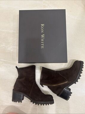 Ron White Women’s Dark Brown Suede Chunky Heel Ankle Boots